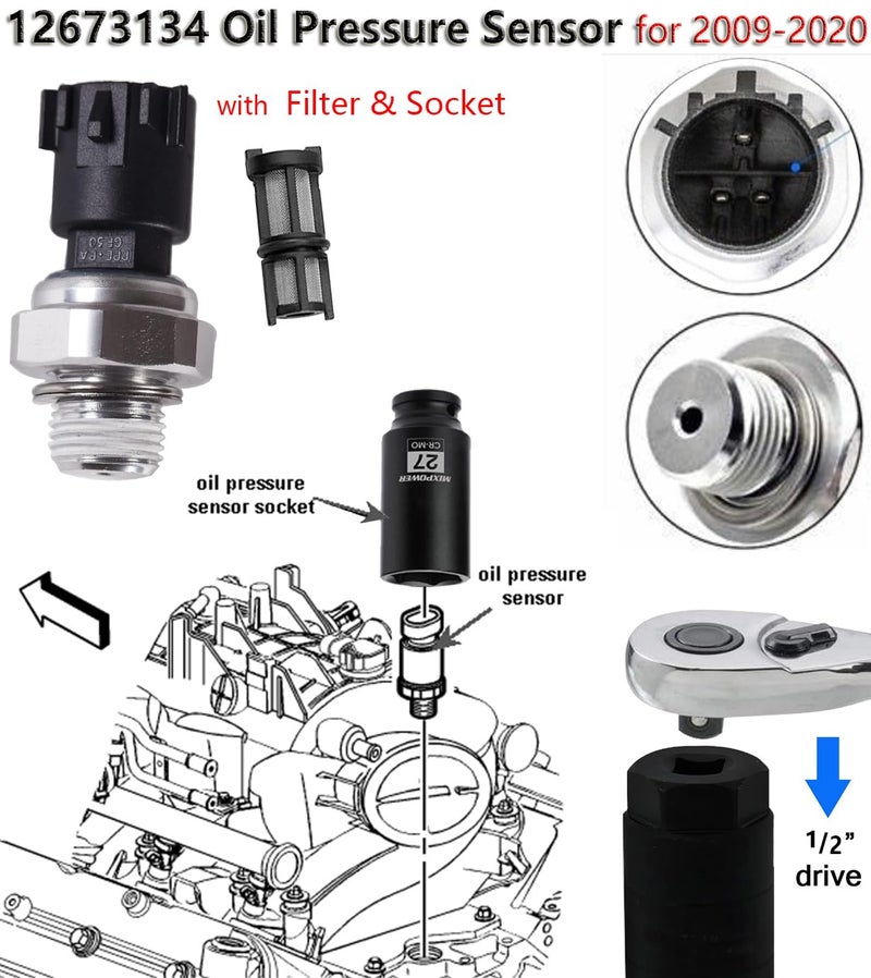 ADdormorn 12673134 Oil Pressure Sensor for Chevy Silverado 1500 2500 3500,Express,Corvette,Suburban Avalanche Impala Tahoe, for GMC Sierra,Savana,Yukon,Envoy 2009-2020 - Image 4